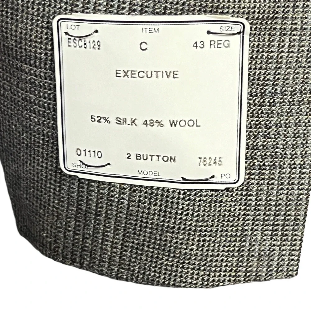 Jos. A. Bank Blazer Mens 43 Reg Grey Silk Wool Glen Plaid Executive 2-Button New